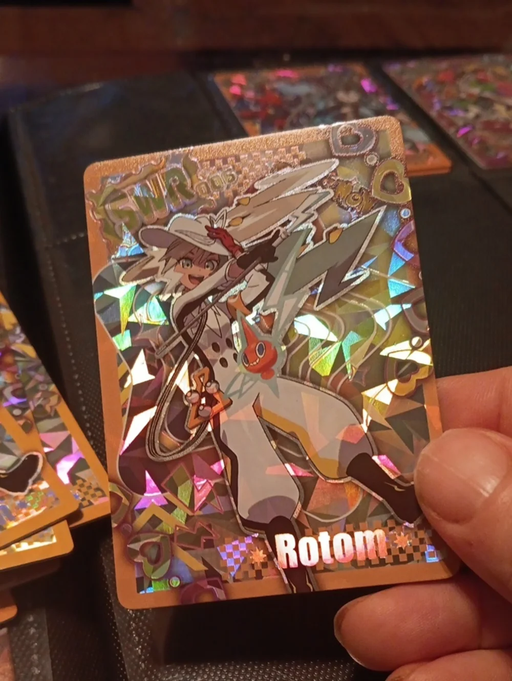 Pokemon Gold Holo Rotom Trainer Card with Rainbow Prism